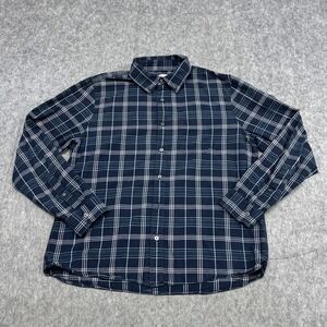 Outerknown Shirt Mens Large Navy Blue Plaid Organic Cotton Button Front Casual